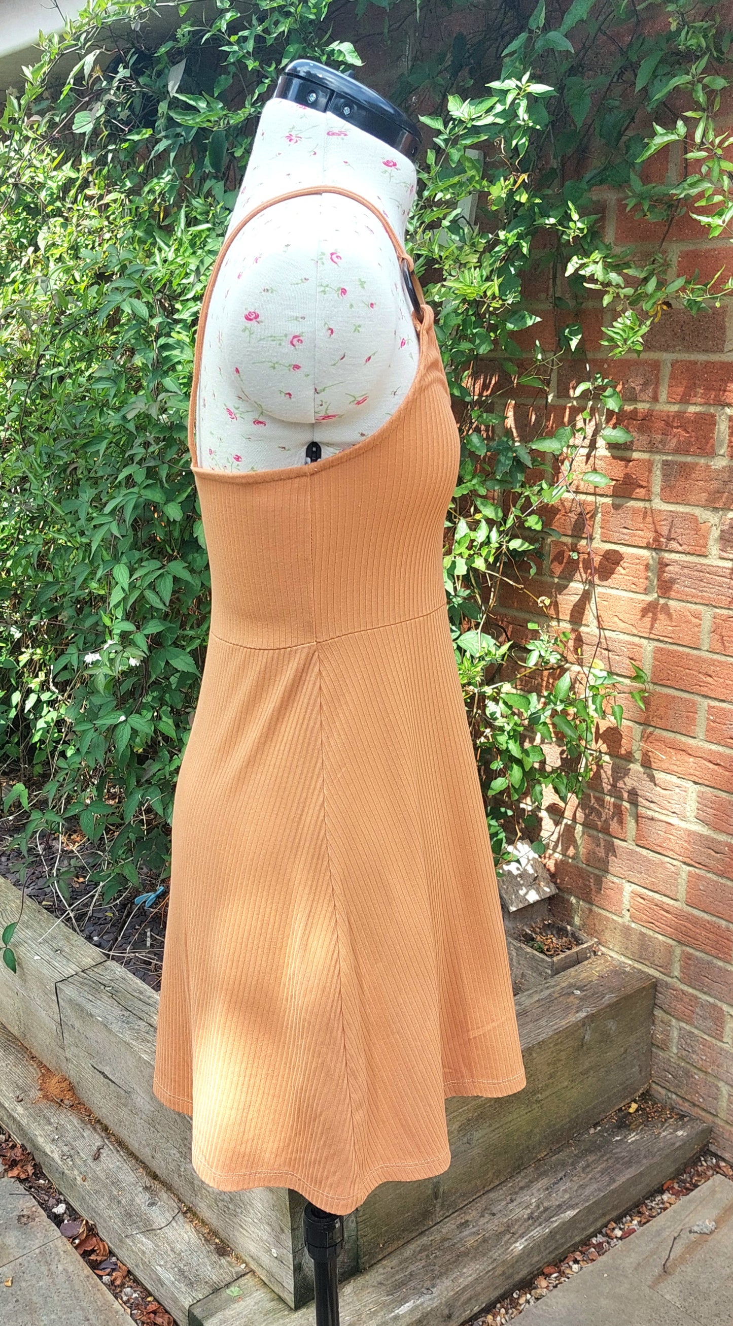 SIZE 10 TOPSHOP TERRACOTTA SPAGHETTI STRAP RIBBED DRESS