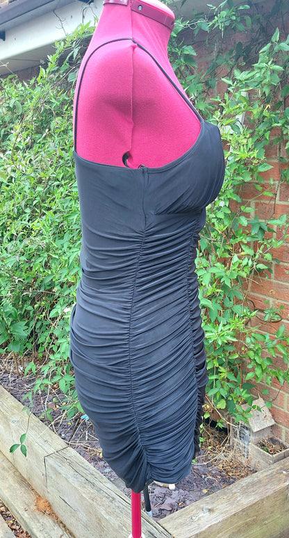 SIZE 14 QED LONDON BLACK RUCHED LITTLE BLACK DRESS