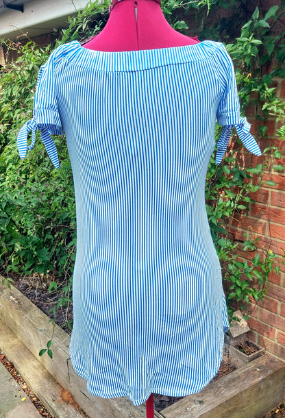 SIZE 10-12 STRIPED ROSE SHORT T-SHIRT DRESS/COVER-UP