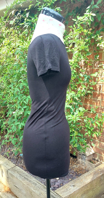 SIZE 10 PLT BLACK SHORT SLEEVED BODY CON T-SHIRT DRESS