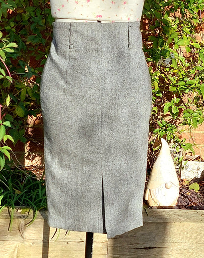 SIZE S GREY MARL PLEATED ZARA PENCIL SKIRT