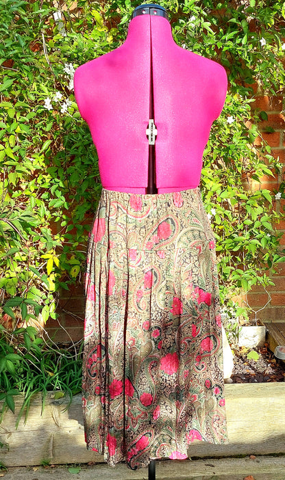 PAISLEY AND FLORAL PLEATED MID LENGTH SKIRT