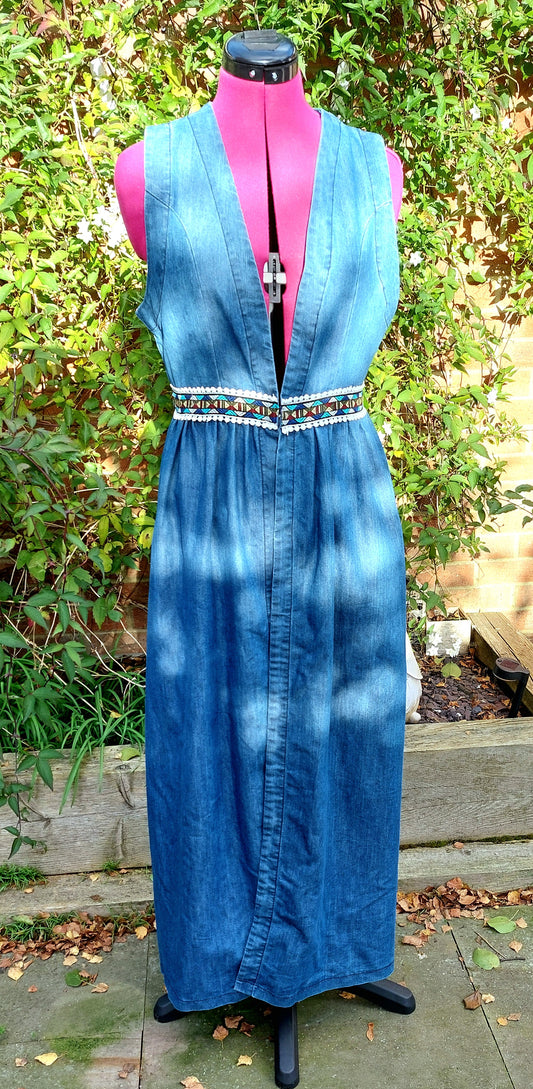 BLUE DENIM LONG LENGTH SLEEVELESS WAISTCOAT DRESS