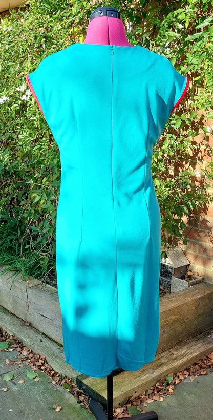 50'S STYLE TURQUOISE SHORT SLEEVE DRESS WITH RED DETAIL