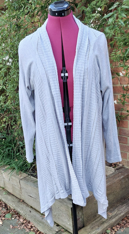 SIZE L M&S PER UNA GREY MARL COTTON WATERFALL CARDIGAN