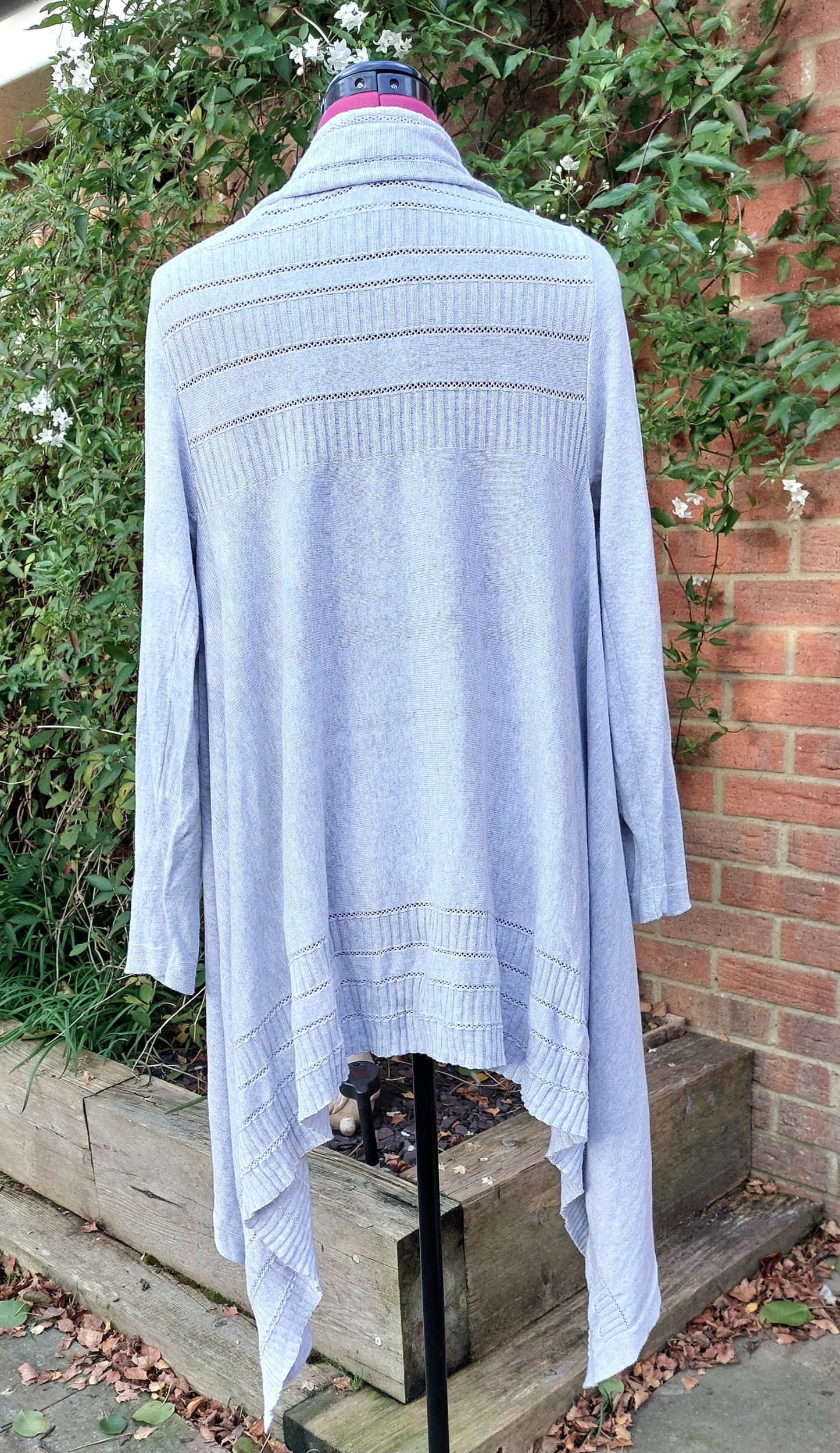 SIZE L M&S PER UNA GREY MARL COTTON WATERFALL CARDIGAN