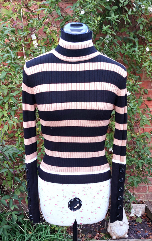 SIZE S ZARA STRIPED SKINNY FIT ROLL NECK JUMPER TOP