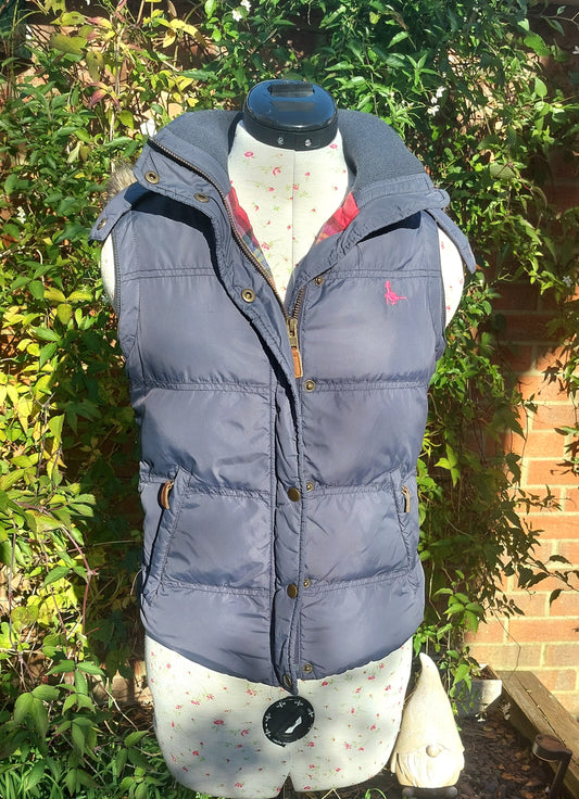 SIZE 8 JACK WILLS NAVY HOODED BODY WARMER/GILLET