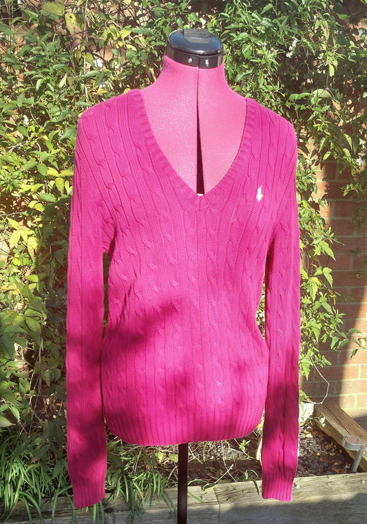 SIZE L RALPH LAUREN BRIGHT PINK CABLE KNIT JUMPER