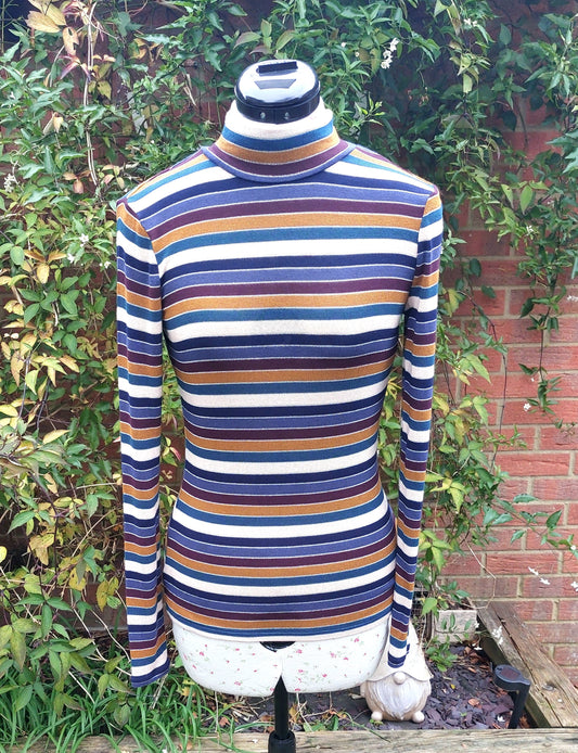 SIZE S MONSOON STRIPED LONG SLEEVED TURTLE NECK TOP