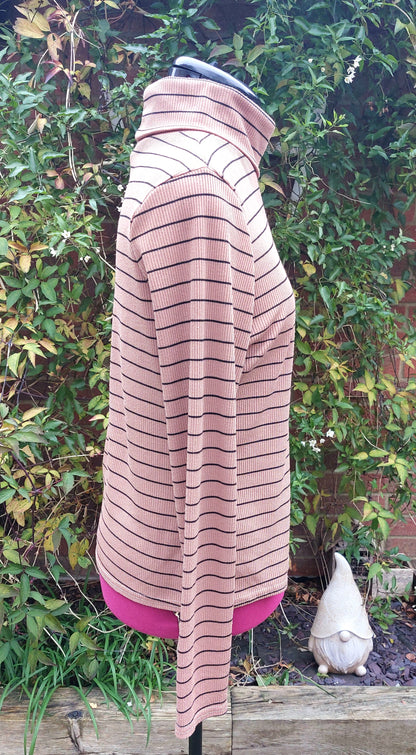 SIZE 18 CARAMEL STRIPED ROLL NECK LONG SLEEVED TOP