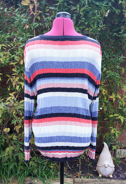 SIZE L V-NECK LONG SLEEVED STRIPED JUMPER