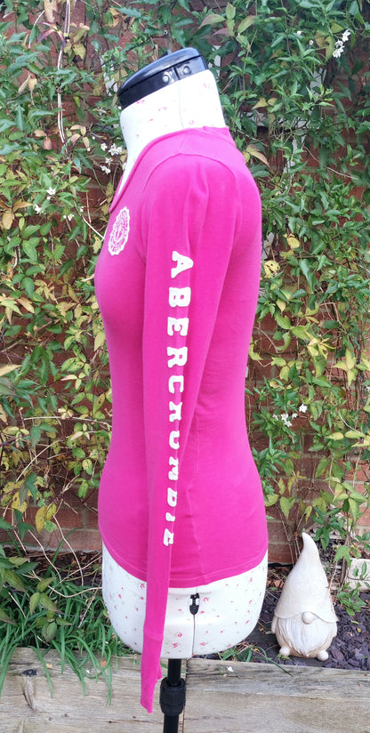 SIZE XS ABERCROMBIE & FITCH BRIGHT PINK LONG SLEEVED TOP