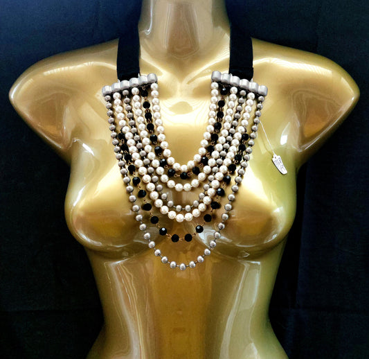 MULTI LAYER PEARL DROP NECKLACE