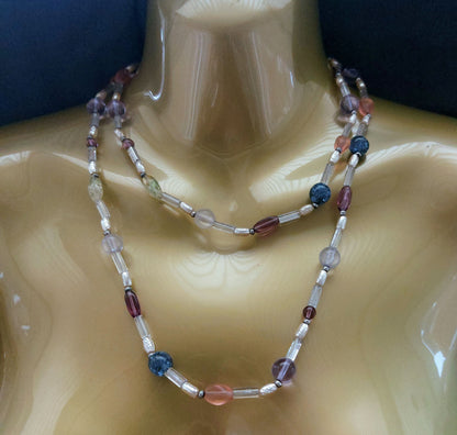 LONG MULTI COLOURED PLASTIC BEADED NECKLACE