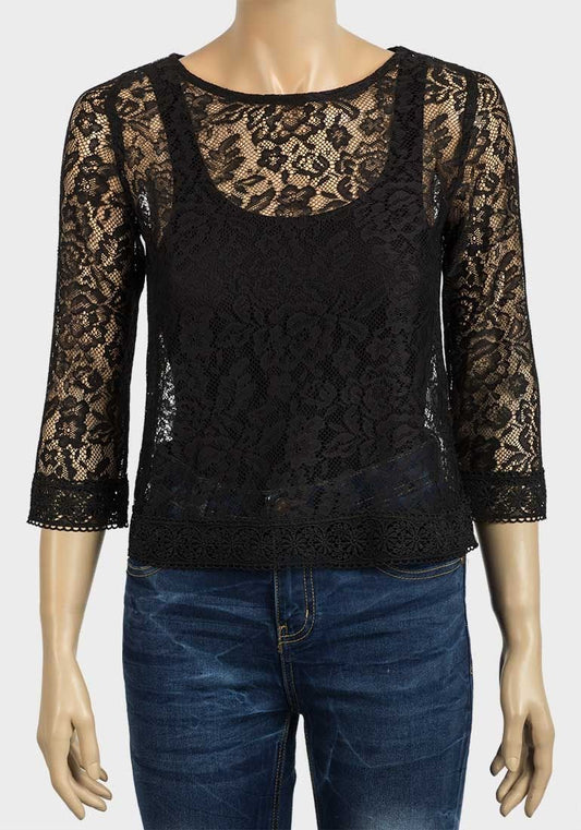 SHEER LACE CROP BOX TOP