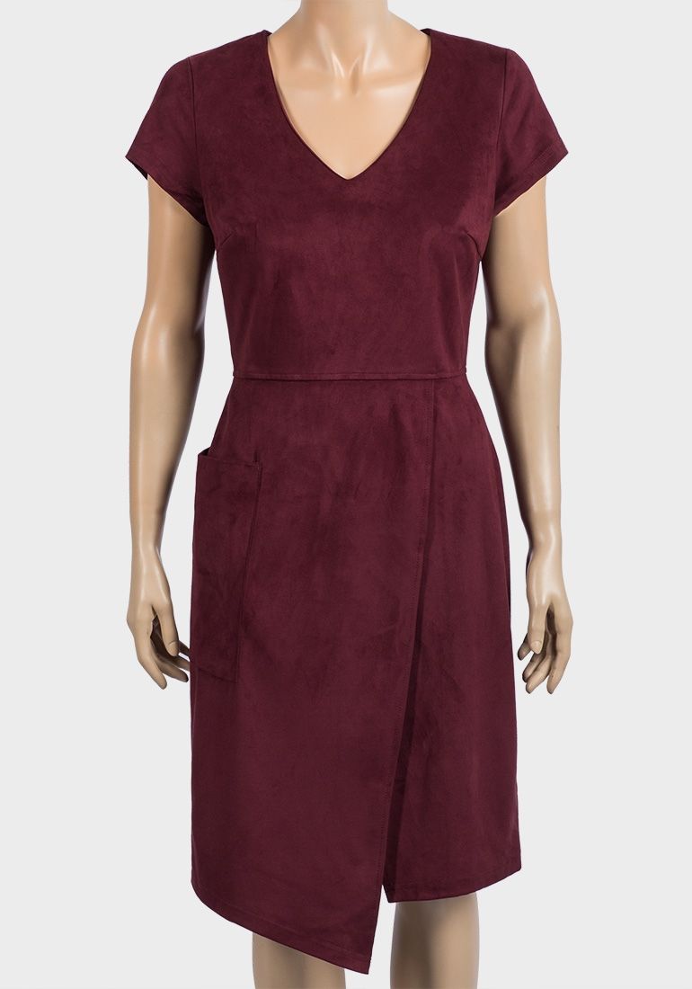 BURGUNDY ASYMMETRIC SUEDETTE DRESS