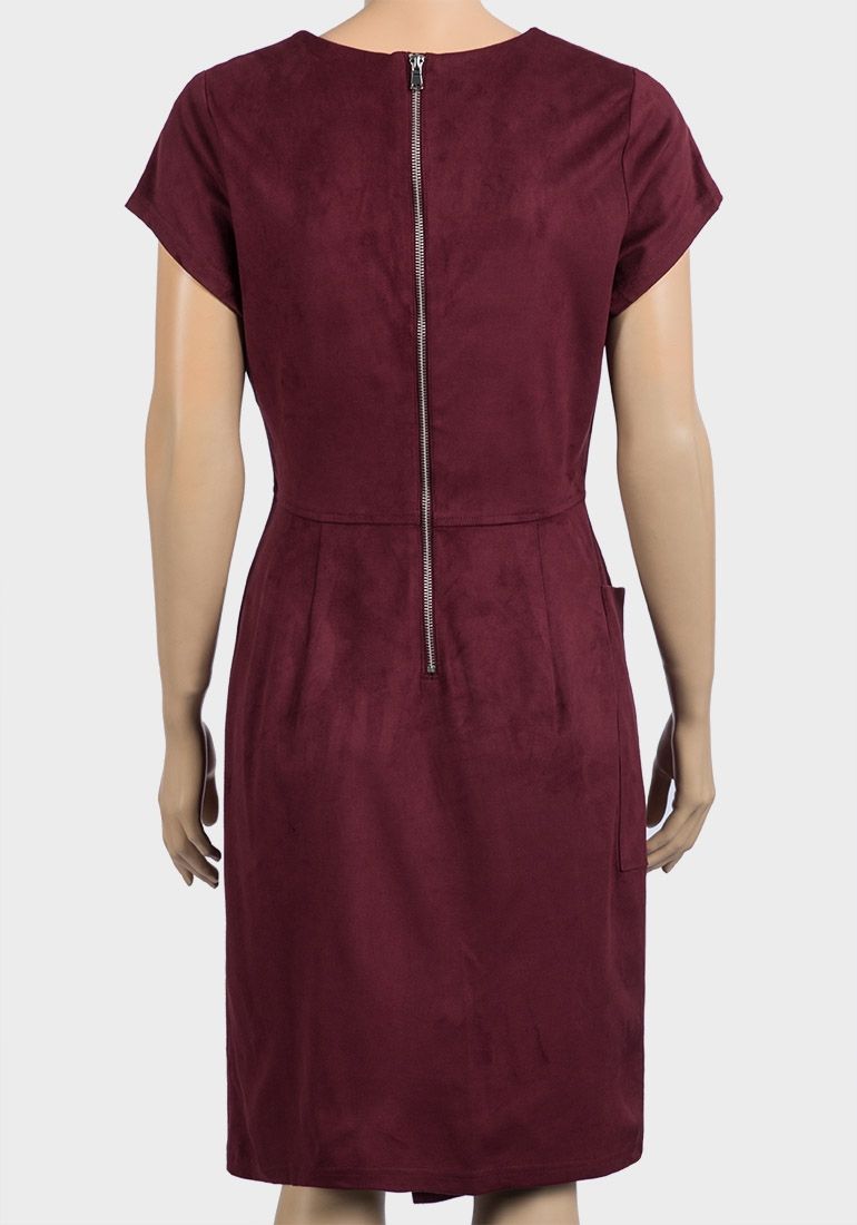 BURGUNDY ASYMMETRIC SUEDETTE DRESS