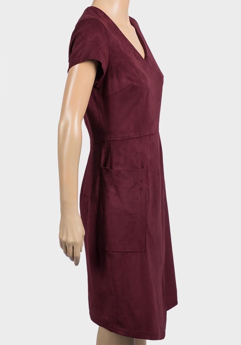 BURGUNDY ASYMMETRIC SUEDETTE DRESS