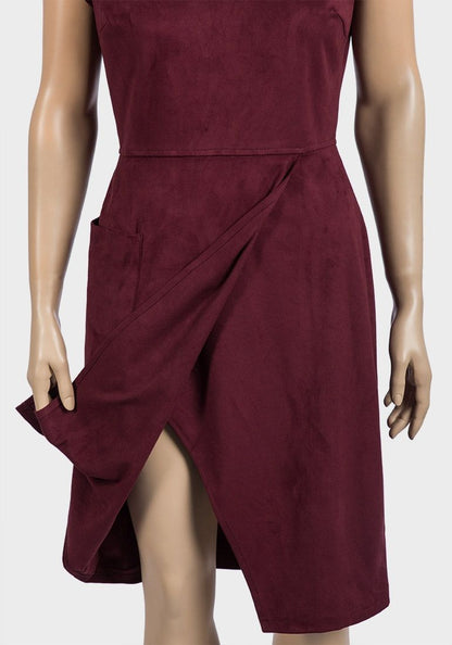 BURGUNDY ASYMMETRIC SUEDETTE DRESS