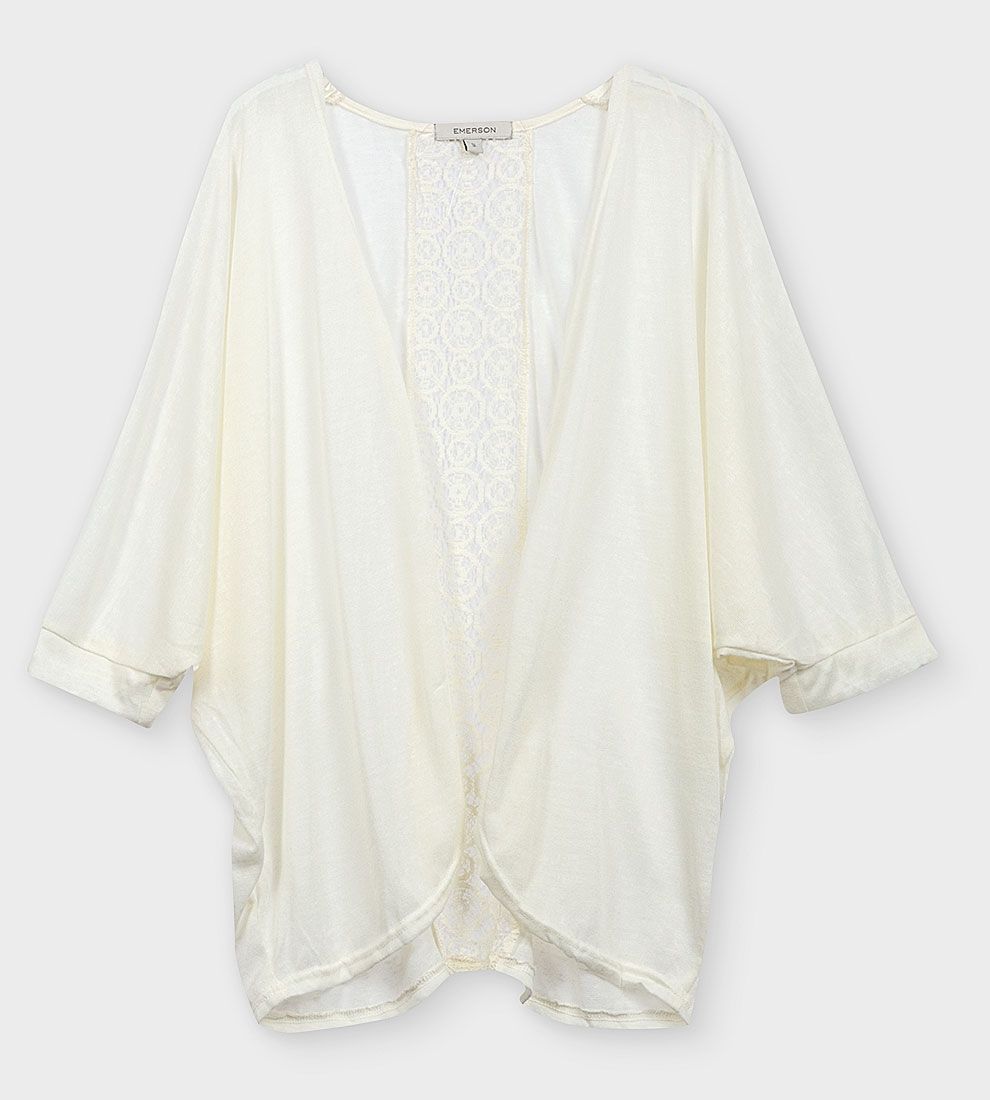 CREAM BATWING LACE PANEL LIGHT KNIT CARDIGAN