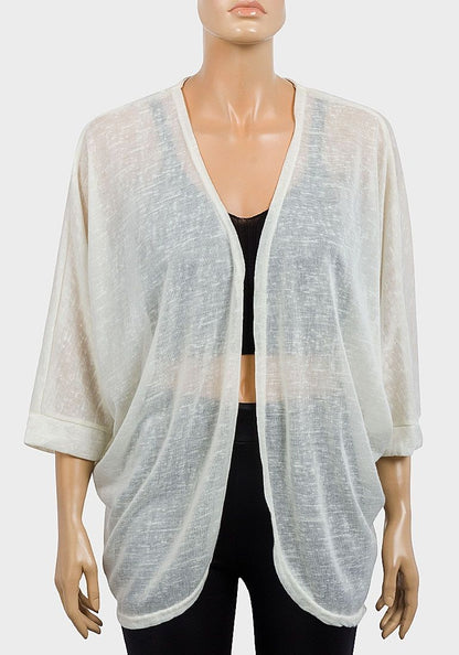 CREAM BATWING LACE PANEL LIGHT KNIT CARDIGAN