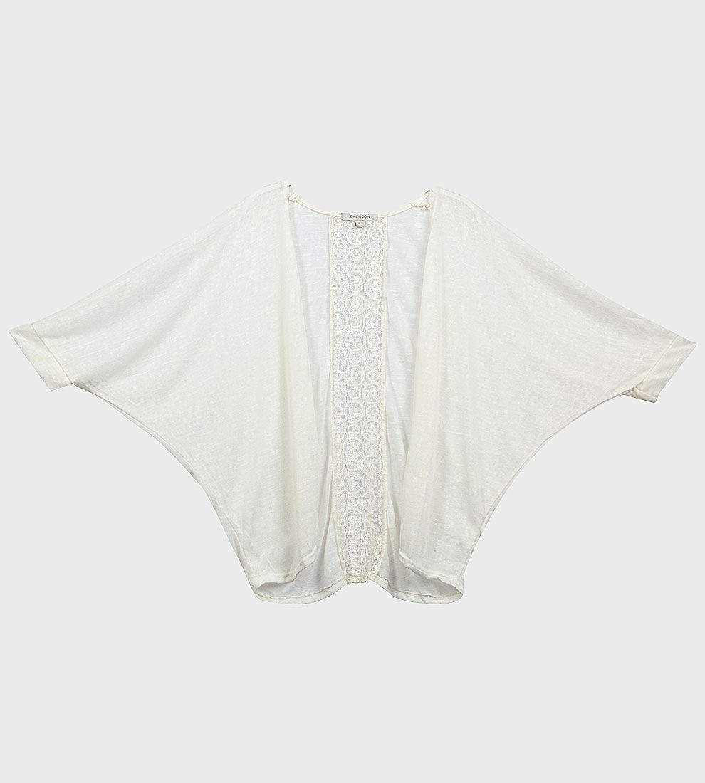 CREAM BATWING LACE PANEL LIGHT KNIT CARDIGAN