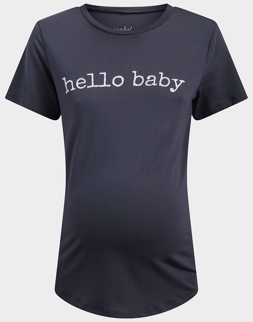 DARK GREY MATERNITY 'HELLO BABY' SLOGAN PRINT T-SHIRT