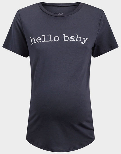 DARK GREY MATERNITY 'HELLO BABY' SLOGAN PRINT T-SHIRT