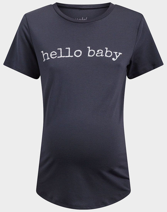 DARK GREY MATERNITY 'HELLO BABY' SLOGAN PRINT T-SHIRT