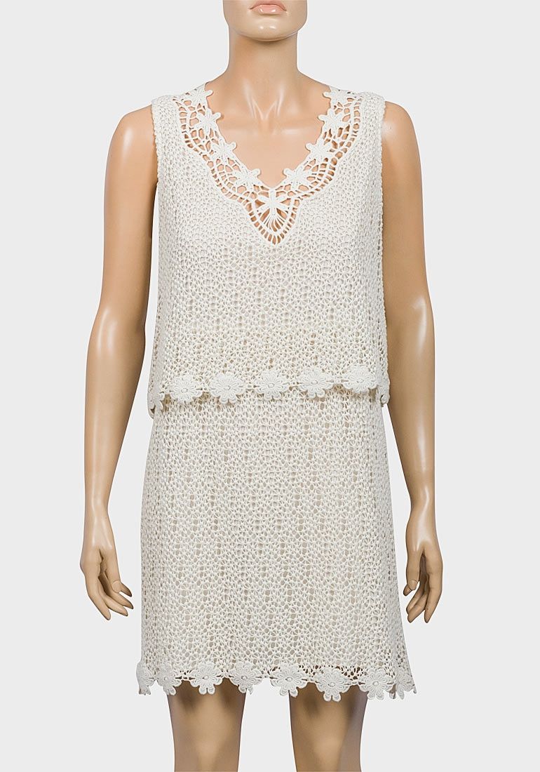 IVORY KNIT LACE CROCHET TUNIC DRESS