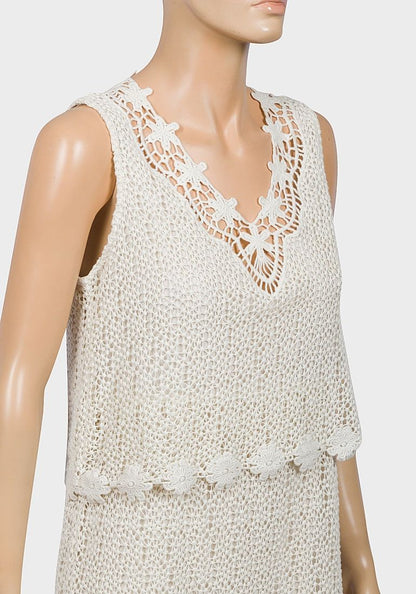 IVORY KNIT LACE CROCHET TUNIC DRESS