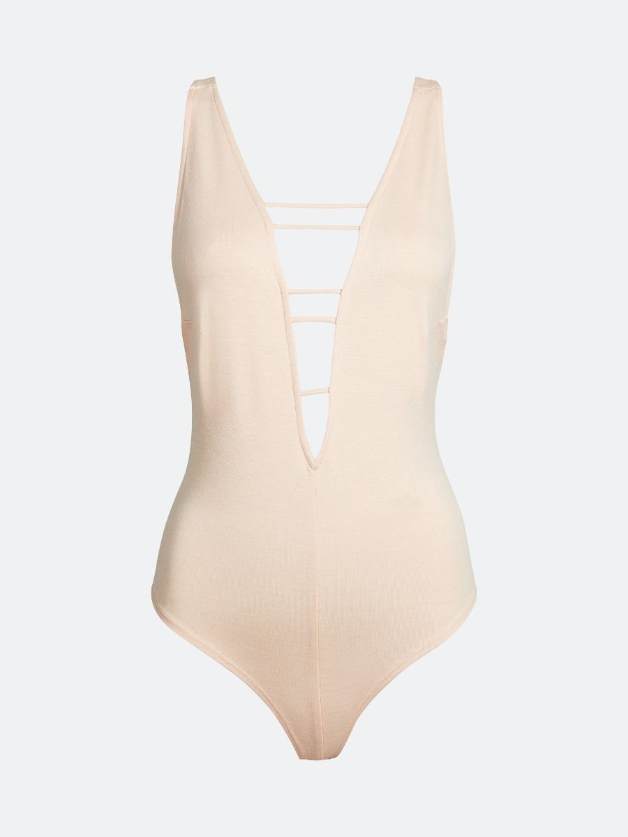 NUDE FRONT LADDER PLUNGE NECK BODYSUIT