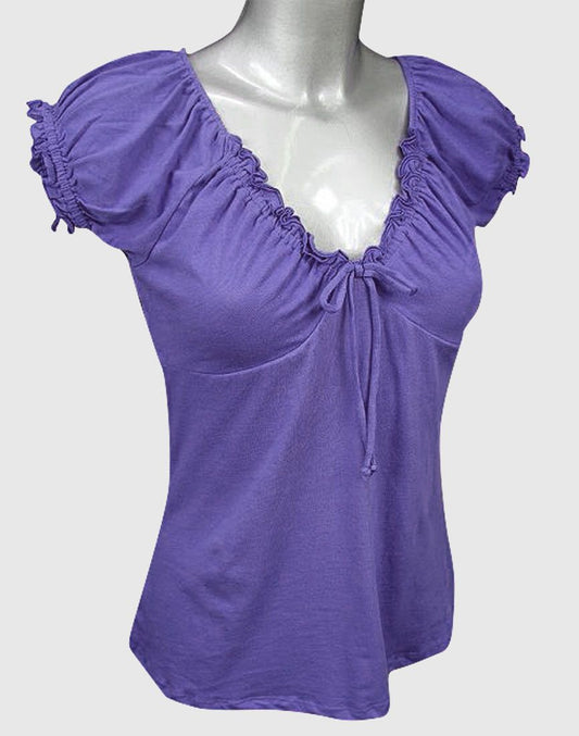 PURPLE PLUS SIZE BOW NECK SHORT SLEEVED TOP