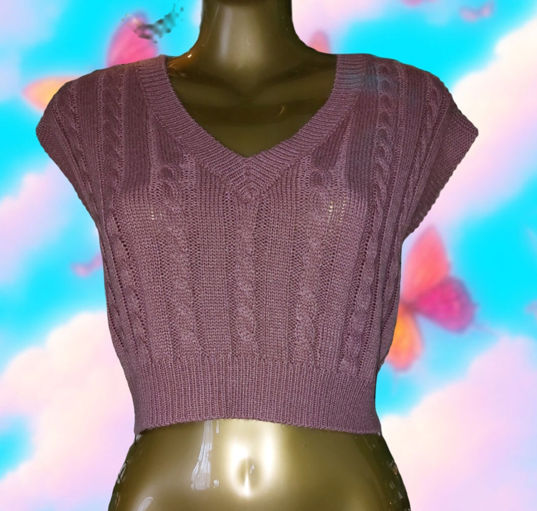 SIZE M BROWN CABLE KNIT CROP TANK TOP