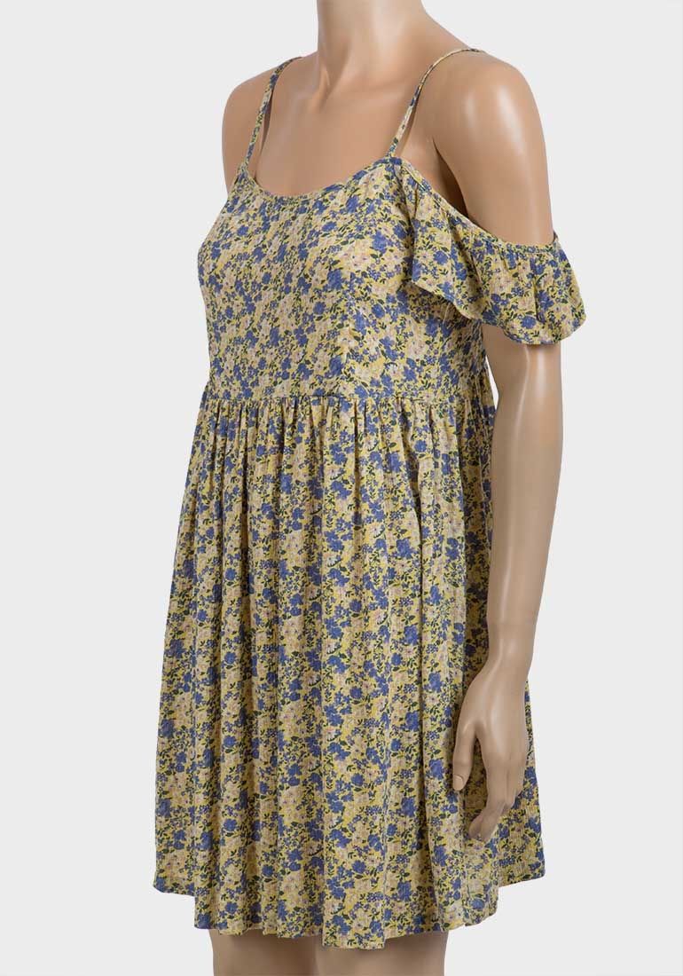 YELLOW FLORAL FIT AND FLARE DRESS