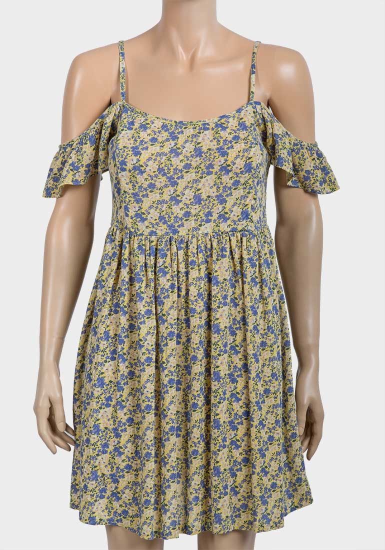 YELLOW FLORAL FIT AND FLARE DRESS