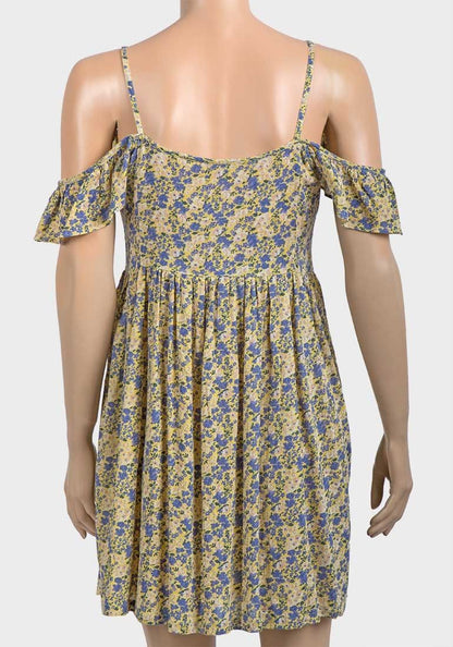 YELLOW FLORAL FIT AND FLARE DRESS